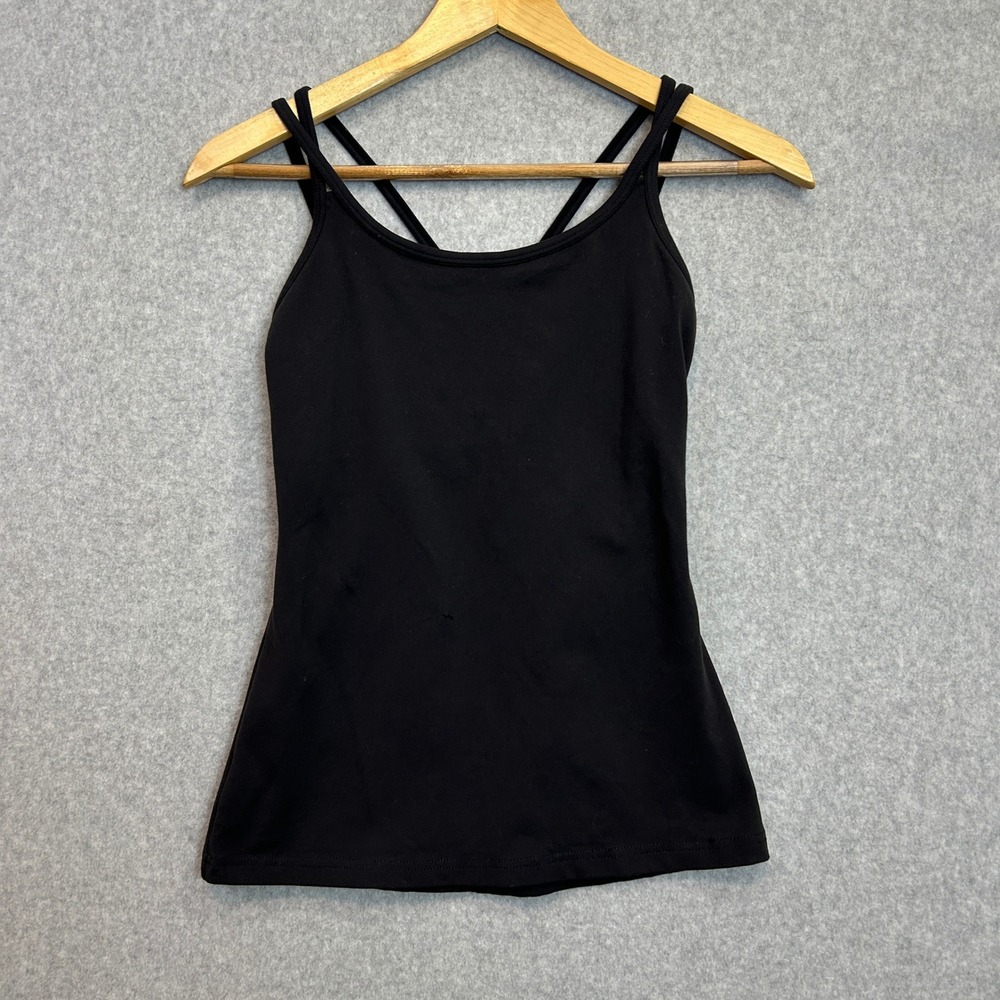 California Livin Work Sweat Play Strappy Tank Top Black Crisscross Shelf Bra XS